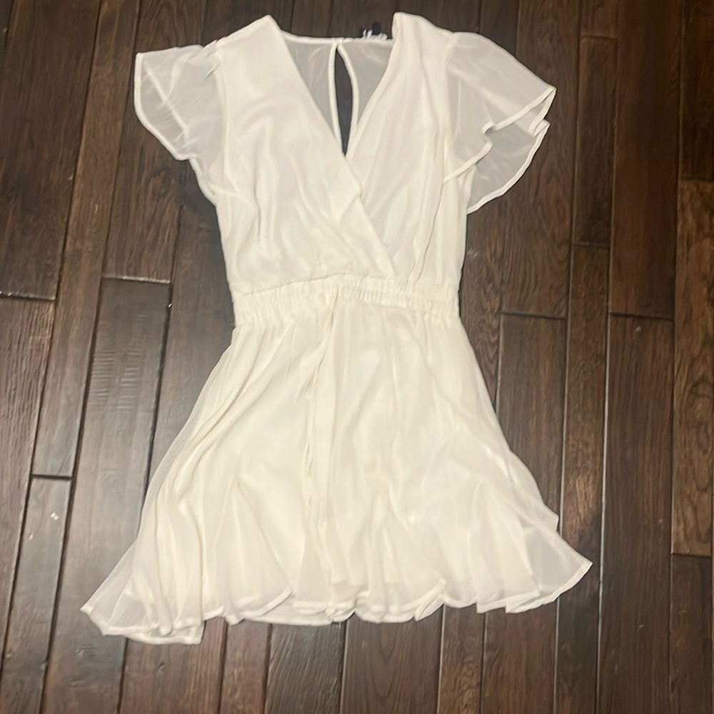 Girls White Flutter Sleeve Dress